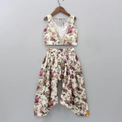 Online Lurex Striped Floral Printed V Neck Top And Patiala With Stylish Net Off White Dupatta Ethnic Wear | Dhotis & Patialas