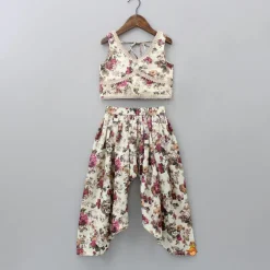 Online Lurex Striped Floral Printed V Neck Top And Patiala With Stylish Net Off White Dupatta Ethnic Wear | Dhotis & Patialas