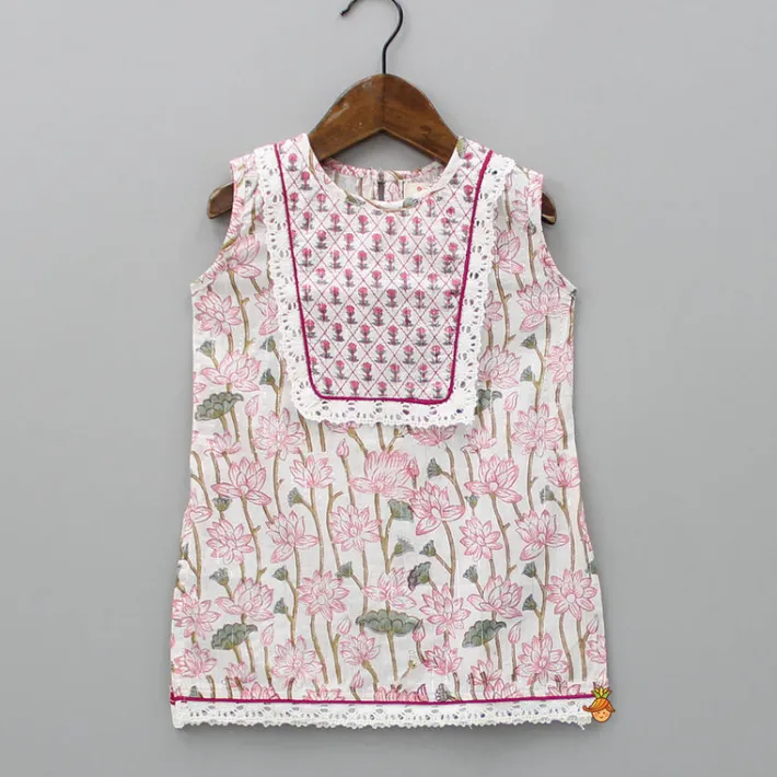 Online Lurex Striped Hand Block Floral Printed Kurti And Tiered Sharara With Dupatta Ethnic Wear | Palazzos & Shararas