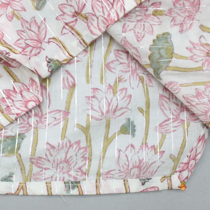 Online Lurex Striped Hand Block Floral Printed Stylish Pink Kurta And Dhoti BOY Twinning Sets | Indian Ethnic Wear