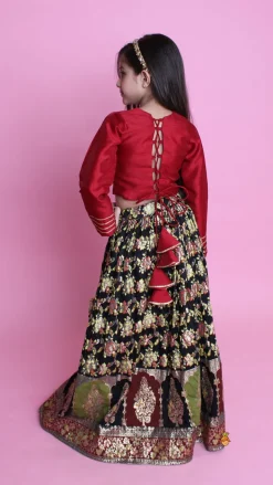 Hot Maroon Elephant Hand Embroidered Applique Top And Brocade Lehenga With Dupatta Ethnic Wear | Lehengas & Ghagras