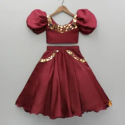 Online Maroon Embellished Top And Lehenga Ethnic Wear | Lehengas & Ghagras
