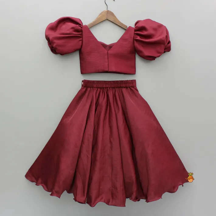 Online Maroon Embellished Top And Lehenga Ethnic Wear | Lehengas & Ghagras
