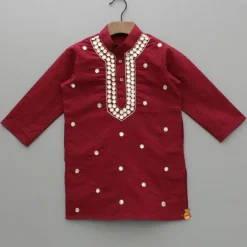 Hot Maroon Embroidered Kurta And Pyjama BOY Indian Ethnic Wear | Ethnic Sets