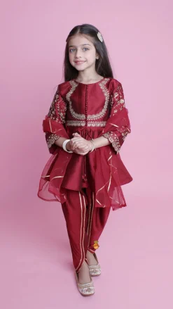 Sale Maroon Embroidered Kurti And Tulip Dhoti Ethnic Wear | Dhotis & Patialas