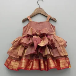 Hot Maroon Embroidered Strappy Layered Dress Dresses & Sets | Ethnic Wear