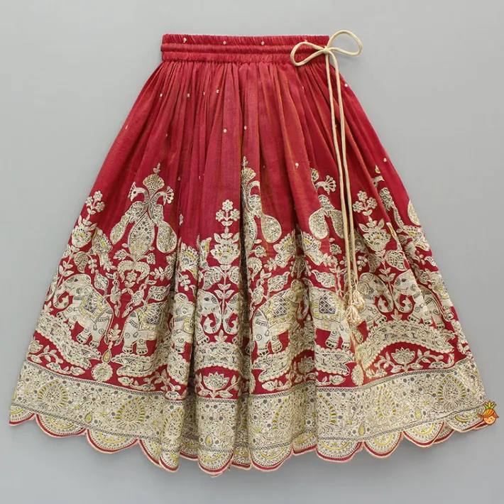 Outlet Maroon Embroidered Top And Lehenga With Dupatta Twinning Sets | Ethnic Wear