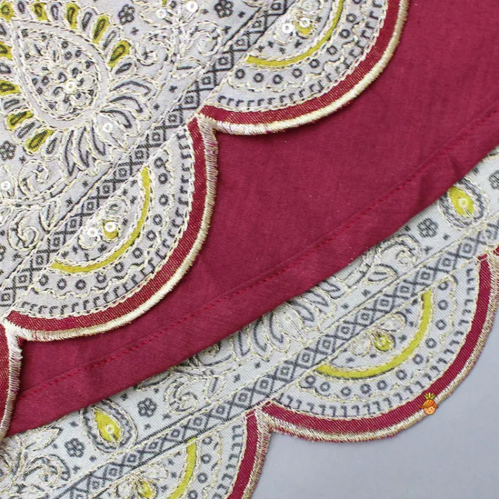 Outlet Maroon Embroidered Top And Lehenga With Dupatta Twinning Sets | Ethnic Wear