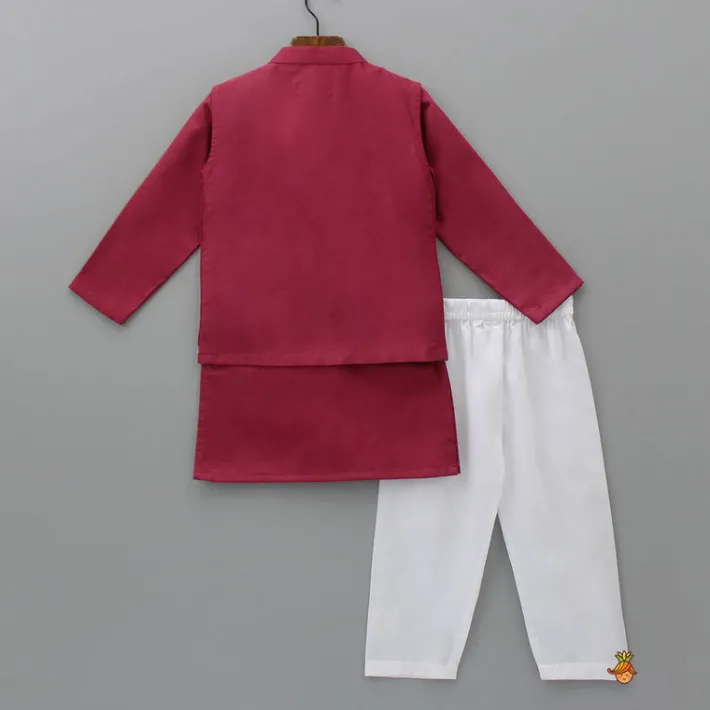 Fashion Maroon Ethnic Kurta With Floral Sequins Embroidered Jacket And Pyjama BOY Indian Ethnic Wear | Ethnic Sets