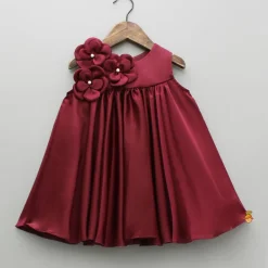 Clearance Maroon Flared Dress With Floral Embellishments Dresses & Sets | Dresses