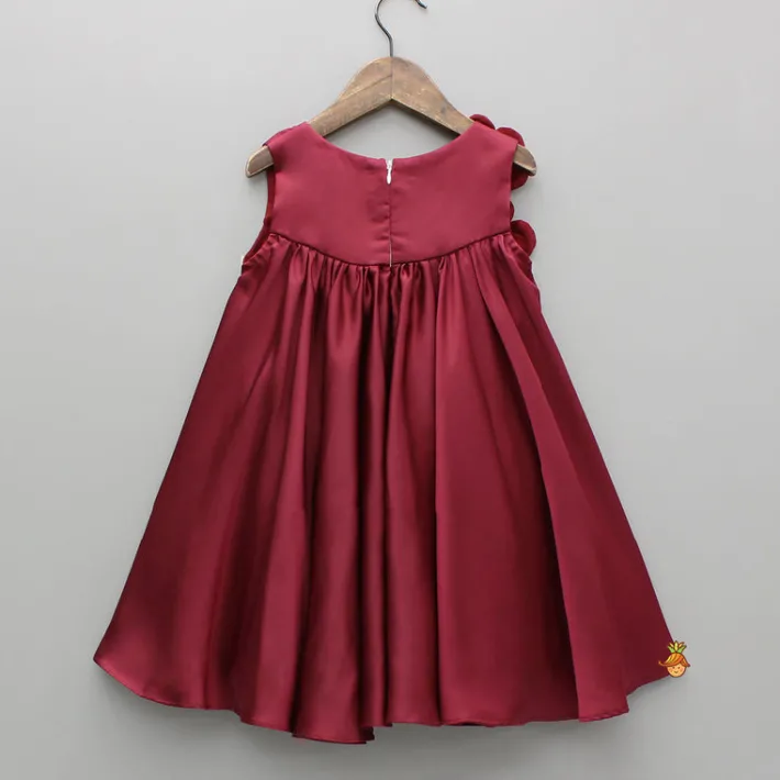 Clearance Maroon Flared Dress With Floral Embellishments Dresses & Sets | Dresses