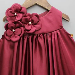Clearance Maroon Flared Dress With Floral Embellishments Dresses & Sets | Dresses