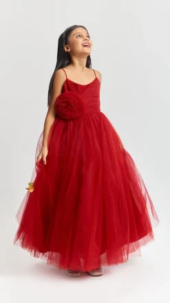 Outlet Maroon Floral Princess Gown Dresses & Sets | Gowns
