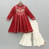 Best Maroon Gota Lace Work Kurti With Tiered Sharara Ethnic Wear | Palazzos & Shararas