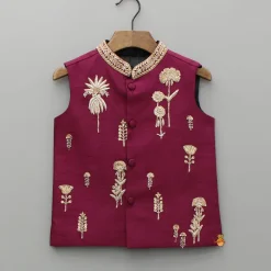 Fashion Maroon Kurta With Embroidered Jacket And Pyjama BOY Indian Ethnic Wear | Ethnic Sets