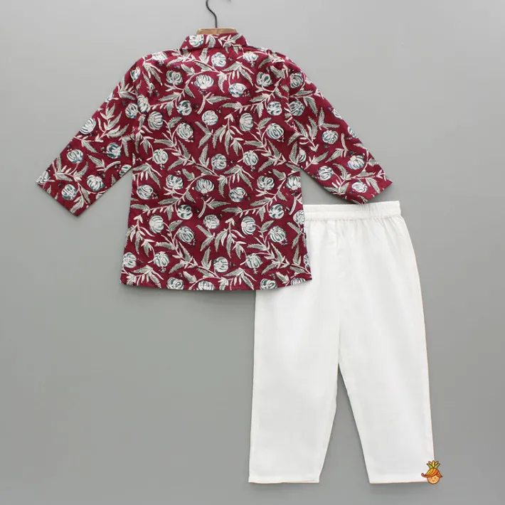 Clearance Maroon Summer Block Print Kurta And Pyjama BOY Indian Ethnic Wear | Ethnic Sets