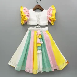 Fashion Mermaid Applique Embroidered Top And Colour Blocked Lehenga Ethnic Wear | Lehengas & Ghagras