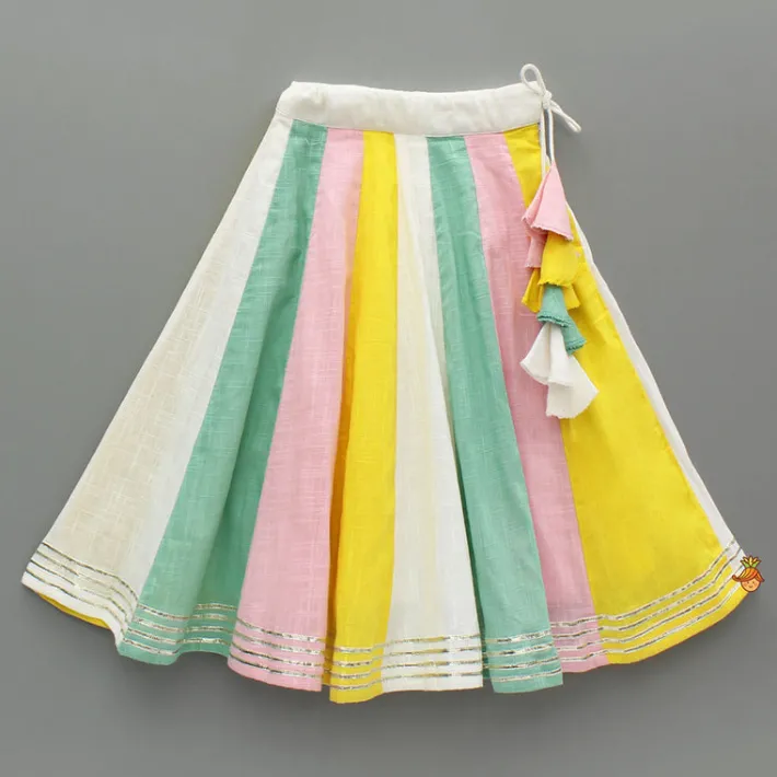 Fashion Mermaid Applique Embroidered Top And Colour Blocked Lehenga Ethnic Wear | Lehengas & Ghagras