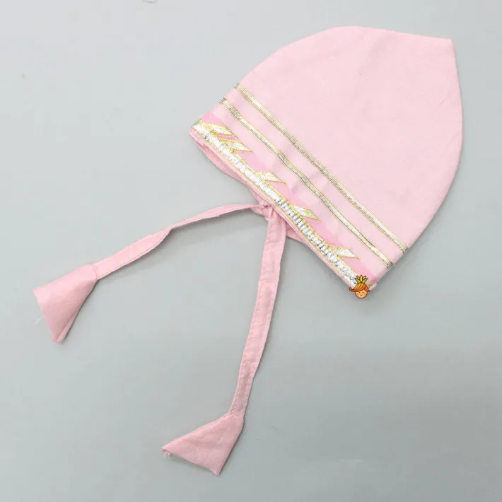 Best Mint Green Angarkha Style Top And Gota Lace Detailed Baby Pink Dhoti With Matching Mukut Ethnic Wear | Dhotis & Patialas