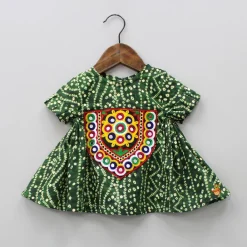 Sale Mirror Work And Bandhani Printed Dark Green Fancy Short Kurti Ethnic Wear | Kurtis & Jumpsuits
