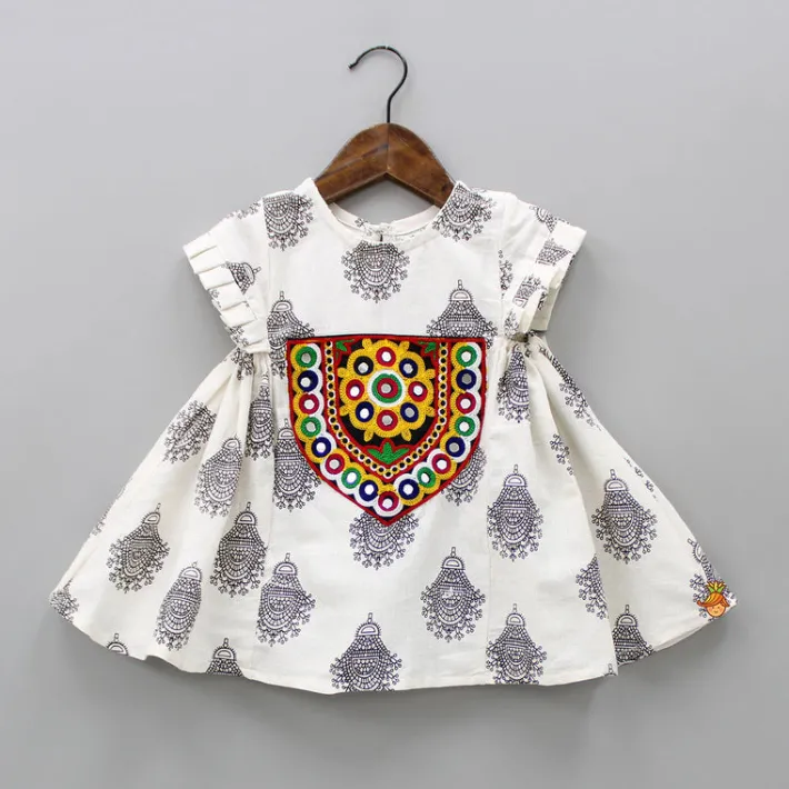 Clearance Mirror Work And Multicolour Thread Embroidered Off White Short Kurti Ethnic Wear | Kurtis & Jumpsuits