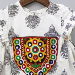 Clearance Mirror Work And Multicolour Thread Embroidered Off White Short Kurti Ethnic Wear | Kurtis & Jumpsuits