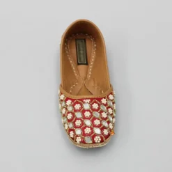 Discount Mirror Work Crimson Red Pearly Floral Jutti Shoes