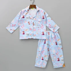 Hot Morning Theme Printed Pure Cotton Blue Sleepwear Sleepwear