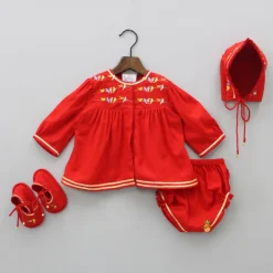 Outlet Multi Colour Bird Embroidered Jamna With Matching Cap And Booties Twinning Sets | Baby Essentials