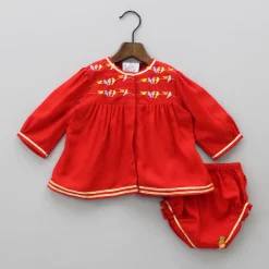 Outlet Multi Colour Bird Embroidered Jamna With Matching Cap And Booties Twinning Sets | Baby Essentials