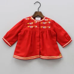 Outlet Multi Colour Bird Embroidered Jamna With Matching Cap And Booties Twinning Sets | Baby Essentials