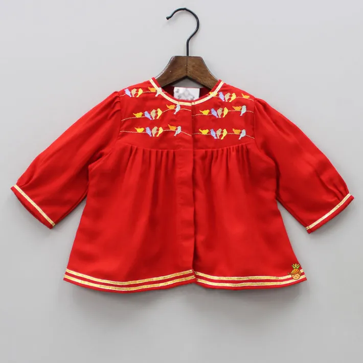 Outlet Multi Colour Bird Embroidered Jamna With Matching Cap And Booties Twinning Sets | Baby Essentials