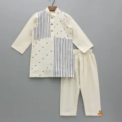 Outlet Multi Pattern Embroidered Off White Kurta With Pyjama BOY Indian Ethnic Wear | Ethnic Sets