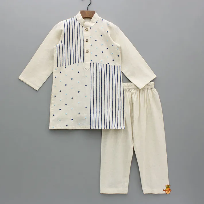 Outlet Multi Pattern Embroidered Off White Kurta With Pyjama BOY Indian Ethnic Wear | Ethnic Sets