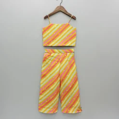 Discount Multicolor Striped Printed Embroidered Strappy Ruffle Detail Cape Top With Inner And Palazzo Ethnic Wear | Palazzos & Shararas