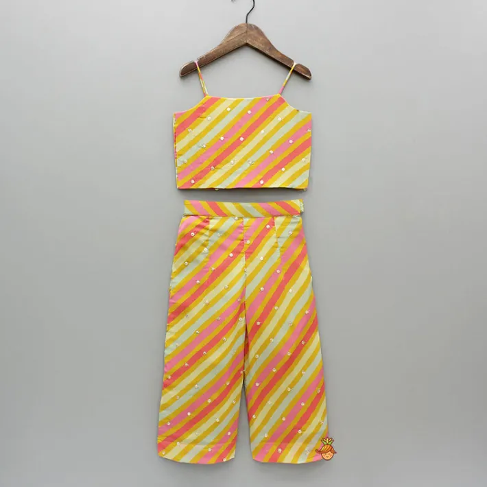 Discount Multicolor Striped Printed Embroidered Strappy Ruffle Detail Cape Top With Inner And Palazzo Ethnic Wear | Palazzos & Shararas