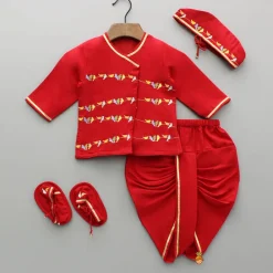 New Multicolour Bird Embroidered Kurta And Dhoti With Matching Cap And Booties BOY Twinning Sets | Baby Essentials