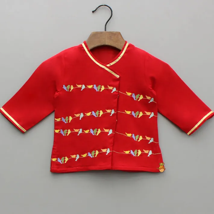 New Multicolour Bird Embroidered Kurta And Dhoti With Matching Cap And Booties BOY Twinning Sets | Baby Essentials