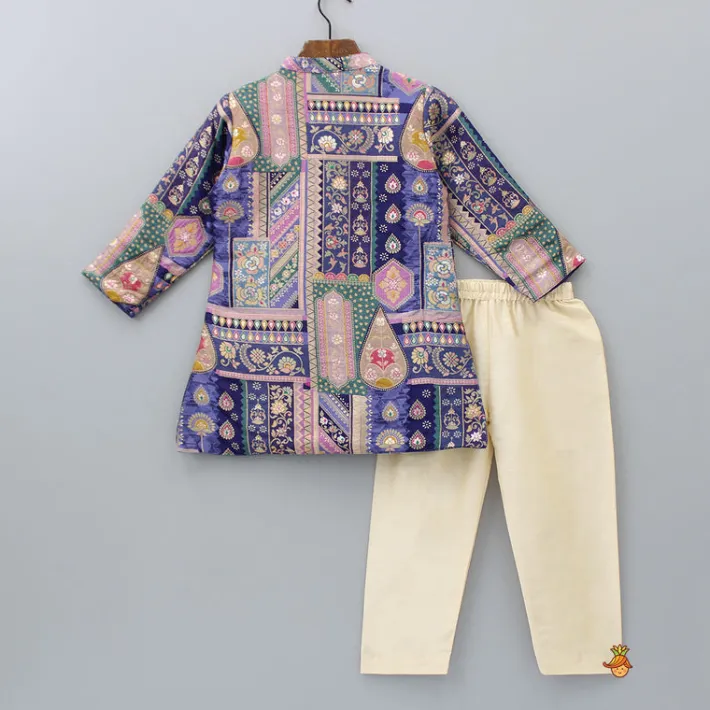 Fashion Multicolour Brocade Embroidered Kurta With Beige Colour Pyjama BOY Indian Ethnic Wear | Ethnic Sets
