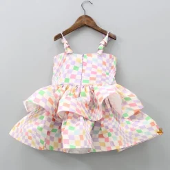 Clearance Multicolour Checks Layered Dress With Heart Shaped Sling Bag Dresses & Sets | Dresses