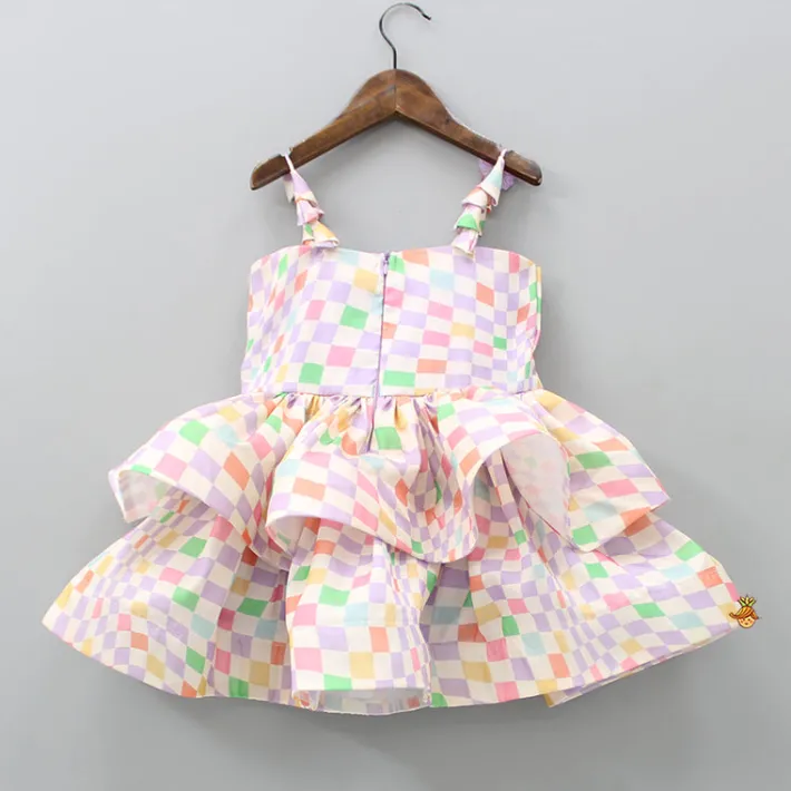 Clearance Multicolour Checks Layered Dress With Heart Shaped Sling Bag Dresses & Sets | Dresses