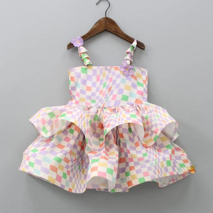 Clearance Multicolour Checks Layered Dress With Heart Shaped Sling Bag Dresses & Sets | Dresses