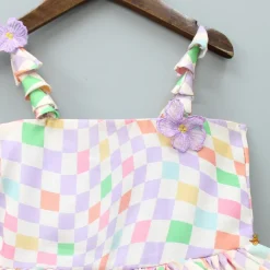 Clearance Multicolour Checks Layered Dress With Heart Shaped Sling Bag Dresses & Sets | Dresses