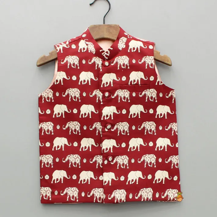 Sale Multicolour Elephant Printed Jacket BOY Indian Ethnic Wear | Ethnic Jackets