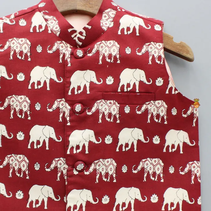 Sale Multicolour Elephant Printed Jacket BOY Indian Ethnic Wear | Ethnic Jackets