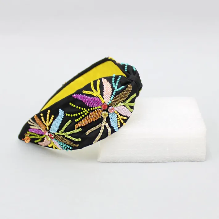 New Multicolour Embroidered Black Hairband Hair Accessories | Hair Bands