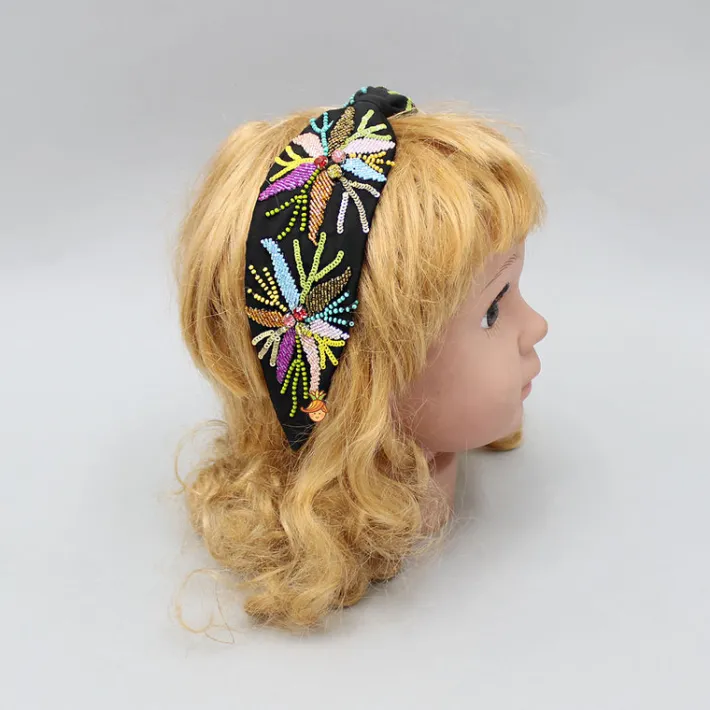 New Multicolour Embroidered Black Hairband Hair Accessories | Hair Bands
