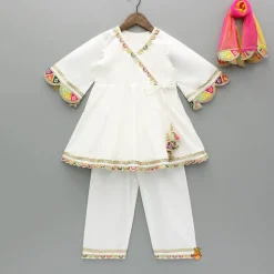 Fashion Multicolour Embroidered Kurti And Pant With Dupatta Ethnic Wear | Churidars & Salwars