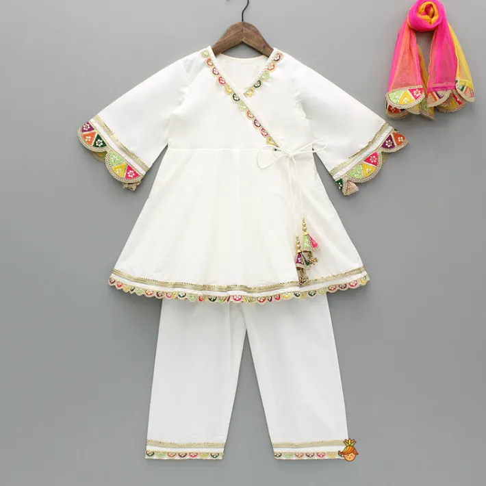 Fashion Multicolour Embroidered Kurti And Pant With Dupatta Ethnic Wear | Churidars & Salwars