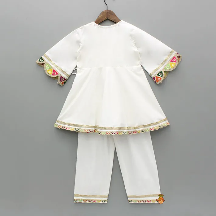 Fashion Multicolour Embroidered Kurti And Pant With Dupatta Ethnic Wear | Churidars & Salwars